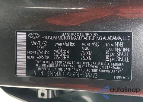 2022 Hyundai Tucson Limited z USA, uszkodzony, nr VIN 5NMJECAE6NH106722